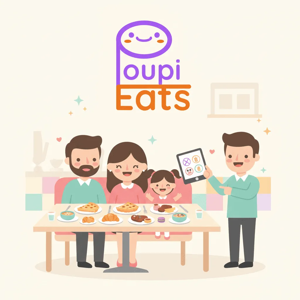 famille heureuse au restaurant avec poupieats