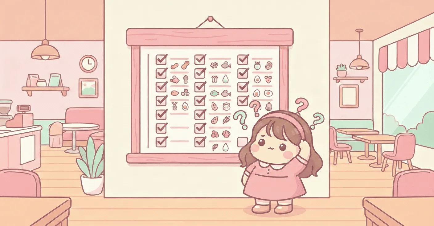 petite fille qui se questionne sur le tableau des allergènes