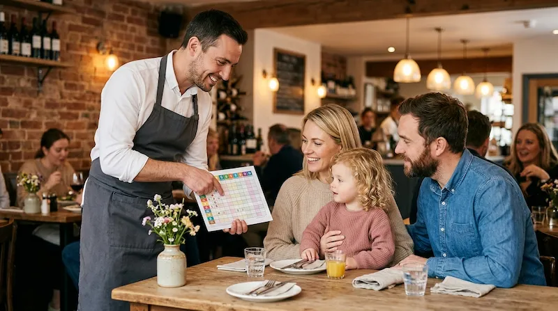 serveur qui montre un tableau allergènes