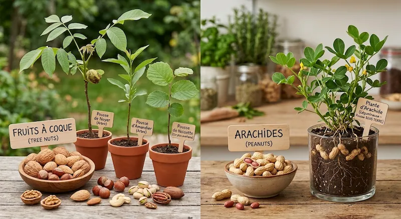 différence entre les plantes de fruits à coques et arachides